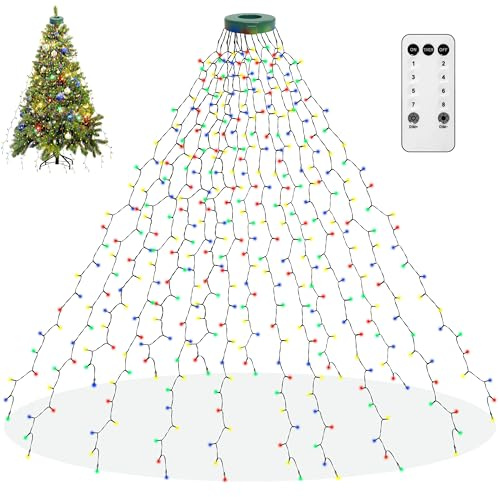 aneeway Weihnachtsbaum Lichterkette mit Ring Bunt 400LED Christbaumbeleuchtung mit 16 Stränge 2m Tannenbaum Lichterketten Weihnachtsbeleuchtung Lichternetz für 150cm-240cm Baum