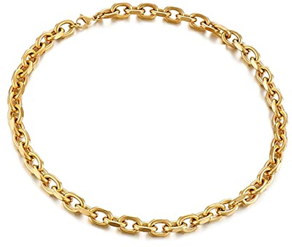 Epinki Kette Edelstahl Herren 50 cm, Standardgliederkette Gold Freundschaftskette Breit 10MM Edelstahlkette für Jungs Hip Hop für Männer