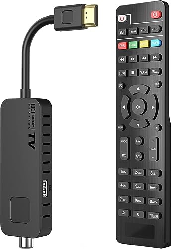 DVB-T2 Digitaler Decoder - HDMI TV Stick, Dolby Audio HD 1080P H265 HEVC Main 10 Bit/PVR inklusive 2in1 Universal-Fernbedienung Unterstützung USB WiFi Multimedia