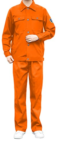 Momooda Unisex 100% Cotton Frame Retardant Top Pants Set, Long Sleeve Work Uniforms Jackets, Protective Work Insulated Trousers, Orange, L