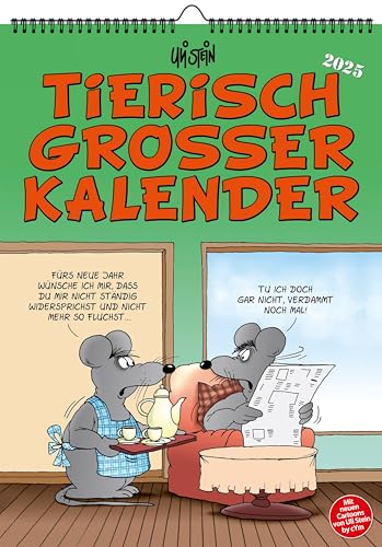 Uli Stein Kalender 2026 - Tierisch großer Wandkalender - 435x595mm - Jahreskalender mit Motiv Seiten & Spiralbindung +5 Postkarten Geschenk - Cartoon Kalender - Monatskalender mit lustigen Sprüchen