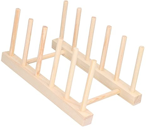 Wooden Dish Drying Rack, Plate Drain Rack Stand Pot Lid Holder for Cabinet, Plates, Cups, Bowls, Pot Lids & Cutting Boards(5 Slots 23cm)