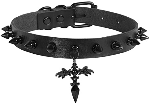 MILAKOO Punk Black Choker Gothic Spike Nieten für Frauen Männer mit Charme Anhänger Leder Halskette