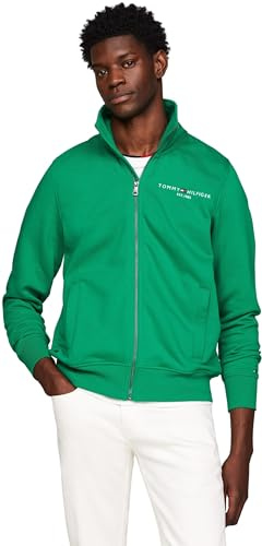 Tommy Hilfiger Herren Strickjacke Cardigan mit Reißverschluss Tommy Logo Zipper, Grün (Olympic Green), L
