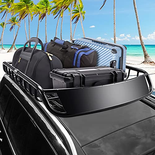 GYMAX Porte-Bagages de Toit pour Voitures, Charge Max.111kg, Galerie de Toit Voiture en Fer 120 x 98 x 16,5cm, pour Camping, Voyage, Barbecue