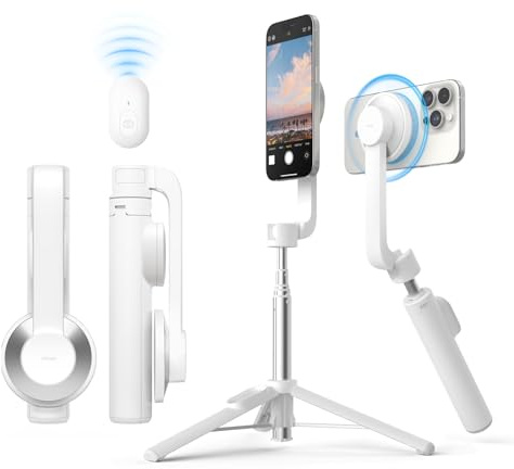elago Trépied Perche à Selfie Compatible avec MagSafe pour iPhone/Galaxy | Forte Magnétisme, Portable, Léger, Extensible [Pochette, Télécommande Bluetooth, Autocollant de Guide Inclus]