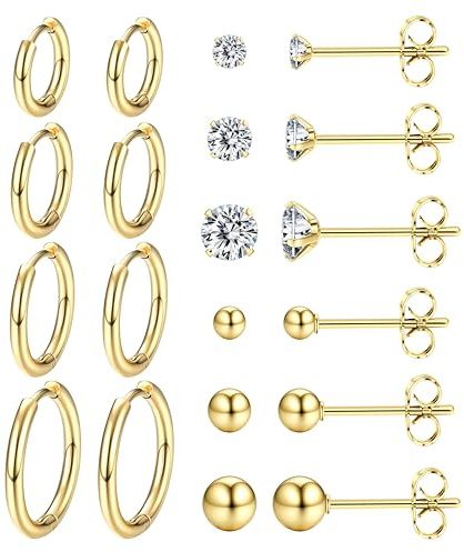 Dochais Ohrringe Silber Ohrstecker Chirurgenstahl Medizinische Creolen | Ohrringe Set Stecker Hypoallergene Klein 14K Vergoldet Knorpel Helix Piercing Ohr Damen Herren Gold Silber 8/10 Paar