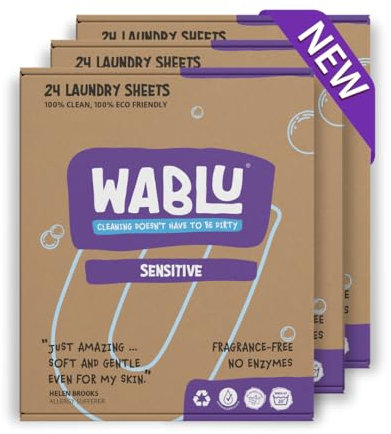 WABLU Non-Bio Laundry Sheets for sensitive skin and fabrics | Fragrance Free, Hypoallergenic | Multipack | Planet friendly alternative to capsules, pods and liquid detergent | 72 wash loads