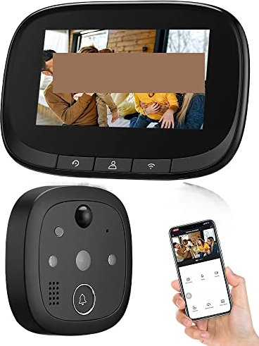 Caméra de sonnette sans fil Sonnette de porte WiFi intelligente Tuya avec judas vidéo de caméra 720P for porte 4.3 pouces écran LCD détection de mouvement PIR pour maisons, appartements, bureaux