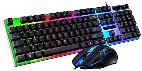 Wired Gaming Keyboard and Mouse Set, USB 104-key Black Abs Combo | Floating Keycaps, Ergonomic Design with Draining Holes, Colorful LED Backlight and Breathing Light