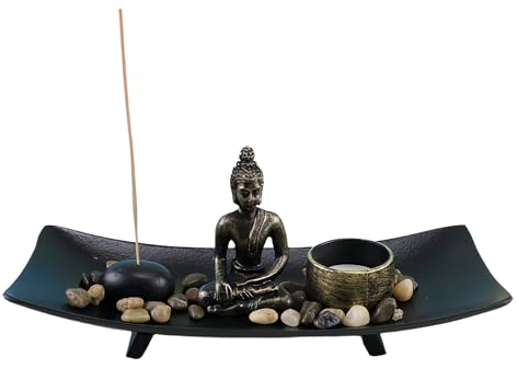 MEGYAD Zen Garden con statuetta di Buddha: supporto per bastoncini di incenso, porta candele, statua di Buddha Zen, decorazione giardino, bastoncini di incenso giapponesi