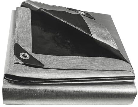 EPFHR Tarpaulin Waterproof Heavy Duty 4m x 6m 180GSM Silver/Black Tarp Sheet Cover Every 50cm with Eyelets for Garden Furniture Roofing Gazebo Side Panels Firewood Ground Caravan Car Multipurpose
