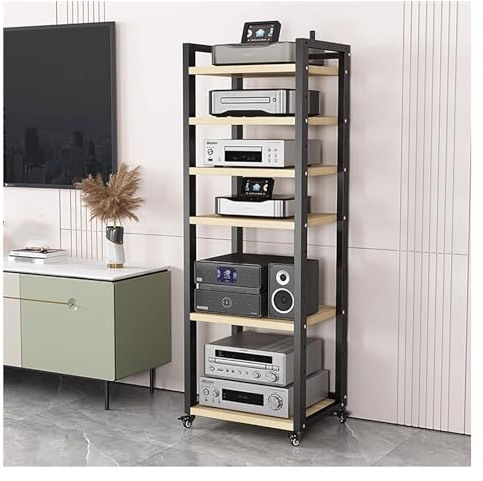 audio rack hifi regal Audio-Video-Medienschrank Mit Höhenverstellbarem Regal Und Rollen, Wohnzimmer 5 6 7 8 Etagen Unterhaltung Stereo Komponenten Rack Für Kleinen Raum ( Color : Black-#1 , Size : 6 t