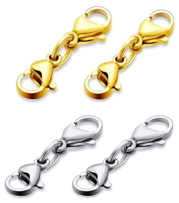 Rotupap Double Lobster Clasp Extender - Jewelry Lobster Clasp - Double Necklace Extension Clasp,Lobster Claw Clasps for DIY Jewelry Making (Silver, Gold)