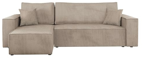 Mirjan24 Ecksofa Kobaro Cord Sofa Eckcouch Couch mit Schlaffunktion und Bettkasten Ottomane Universal, L-Form Couch Schlafsofa Bettsofa Farbauswahl (Poso 02)