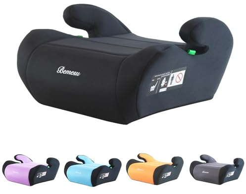 Bemesu Kindersitzerhöhung, Sitzerhöhung Auto Kinder 125-150cm, Kinderautositze Nach Neuer i-Size Norm R129, Kindersitz ohne ISOFIX, Autositz für Kinder 6-10 Jahre (Schwarz)