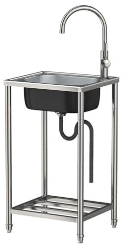 Lavello da esterno Autoportante,Lavello in Acciaio Inox a vasca singola Lavandino Commerciale Lavabo di Utilità Mobile Con Rubinetto,per Ristorante Garage