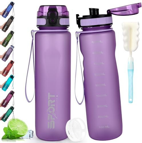 AOPREL Borraccia sportiva da 1 l, a prova di perdite, senza BPA, con scala di capacità per attività all'aperto, scuola, campeggio