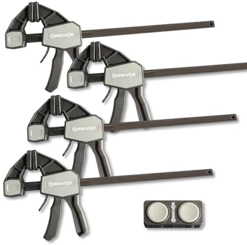 OMNIVOR - Set di 4 morsetti a una mano a serraggio rapido, 300 mm, forza 68 kg + connettore