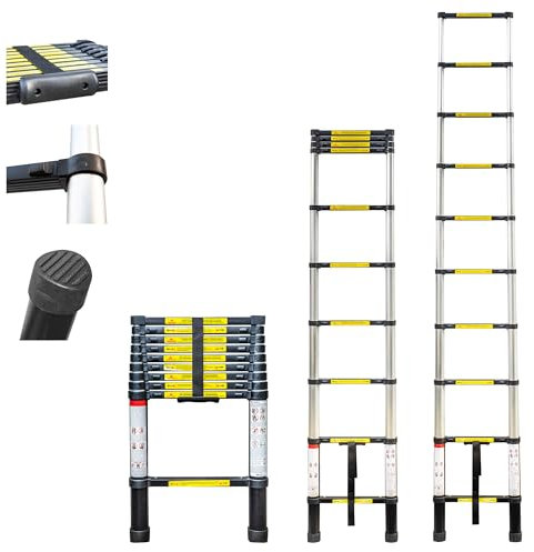 HOSTRÖM Echelle telescopique 2,9m TELESCOO10, Aluminium, Pliable, Extensible, Hauteur de Travail Max 3,8m, Standart EN131, Garantie 5 Ans