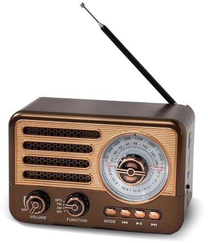 Retro Transistor Radio,Battery Powered AM FM SW,Small Rechargeable Portable Radio with 1800mAh Lithium-ion Battery,Support TF Card/Aux/USB MP3 Player