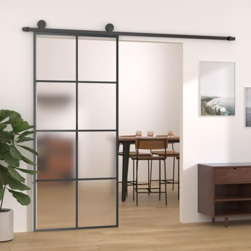 Willood Schiebetür Aluminium und ESG Glas 90x205cm Schiebetür Schiebetürsystem Glastür Glasschiebetür Ganzglasschiebetür Tür Innen mit Alurahmen Schwarz