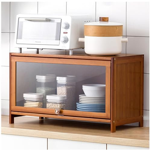 Freistehender Küchenschrank aus Bambus, mit Klappdeckel, Schwebetür, hoher Mehrzweckschrank für Küche, Esszimmer, 70 x 40 cm