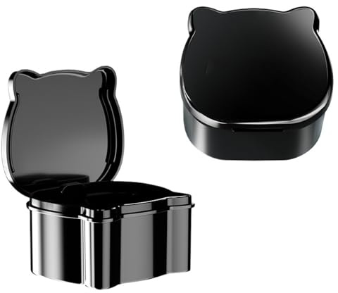 SQOYEI Boite Gouttiere Dentaire avec Couvercle Grande Capacité, Boite a Dentier Adulte pour Prothèses Complètes avec Panier de Drainage Boite Appareil Dentaire(Noir)