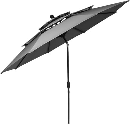 GYMAX Ombrellone da Giardino 3x3 M, Altezza e Inclinazione Regolabile, Protezione Solare e Impermeabile, Struttura in Alluminio, per Terrazzo, Patio, Balcone (grigio)