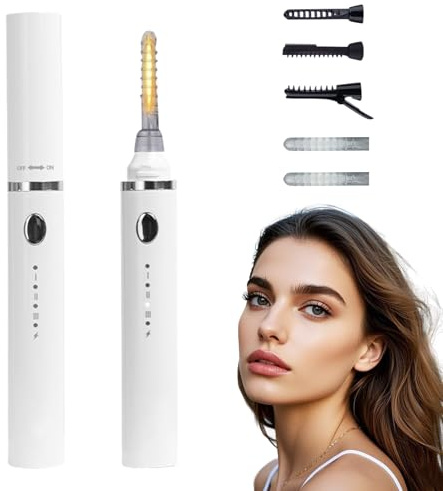 Beheizte Wimpernzange, Elektrische Wimpernzange Anpassbare Temperatur, Wimpern Curler Elektrisch mit 3 Temperaturmodi USB, Wimpernzange mit Ersatzbürstenköpfe Damen Make-up Werkzeuge (Weiß)