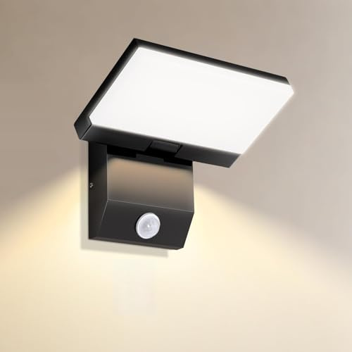 Applique a LED da esterno/interno 36W, lampada da parete con sensore di movimento, luce bianca calda 3000K pannello LED orientabile lampada da esterno per patio, ingresso, giardino, balconi, 1Pack