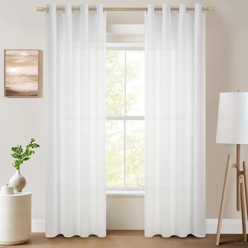 Topfinel Tende Voile Velate Moderne da Interni Con Occhielli Morbidi Tende in Lino Adatte per Finestre di Camera da Letto e Soggiorno 1 Pannelli 300x260 cm Bianco