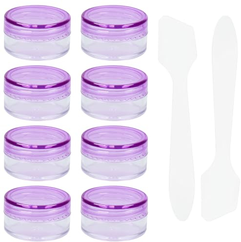 8 Stück Kleine Döschen 5ml mit Deckel Plastik Cremedosen zum Befüllen Leer Kosmetik Tiegel mit 2 Minispateln Creme Dosen Reise Töpfchen Döschen Set für Lippenbalsam, Lotion, Creme, (Lila)