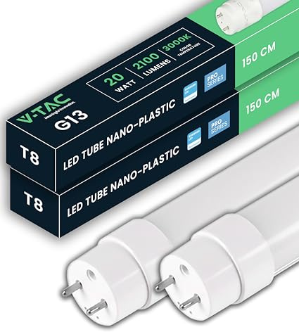 V-TAC 2x Tubo LED 150 CM - T8 G13-20W - 2100 Lúmenes - Chip Samsung - Tubos LED para Techo, Pared, garaje, Tienda - Tubo LED forma T8 - Sustitución de neón - Luz 3000K Blanco Cálido