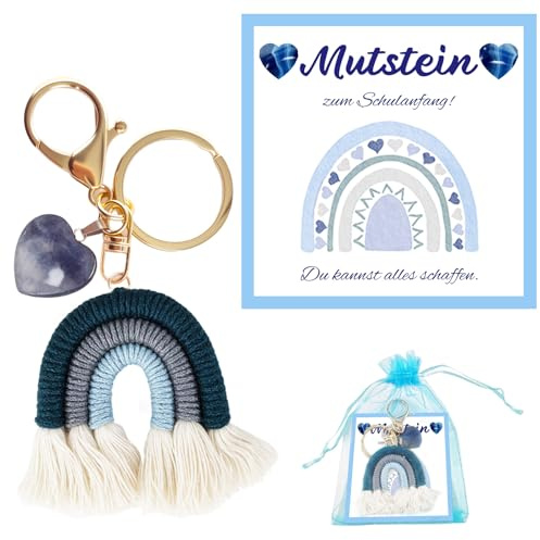 Znnhnn Mutstein für Kinder Einschulung, Glückssteine Schlüsselanhänger mit Grußkarte und Organza Beutel, Glücksbringer Kinder