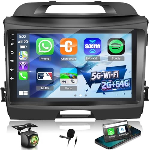 Android Autoradio für KIA Sportage 2010–2016, 9 Zoll 1080P Touchscreen, Wireless CarPlay & Android Auto, GPS, WLAN, DSP, Plug and Play Radio Upgrade + Rückfahrkamera