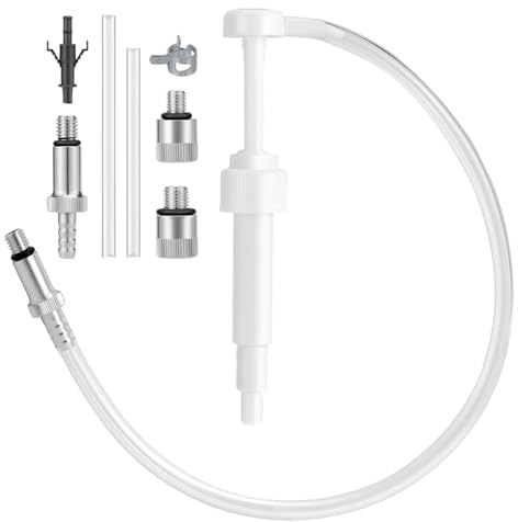 Fukaisu Lower Unit Oil Pump Kit for Standard Quart Bottles with 28mm Caps, 10CC Stroke Gear Oil Pump with 3/8 Metal Swivel 8mm & 10mm 3rd Hand Adapters 19 Hose for Marine Outboards