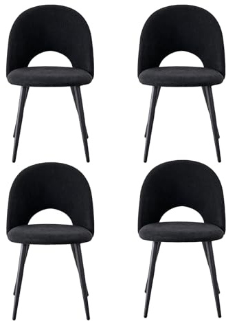 GrandCA HOME Set di 4 Sedie da Pranzo, Moderne Sedie da Cucina Imbottite con Gambe in Metallo, Adatte a Sale da Pranzo, Soggiorni e Camere da Letto - Nero