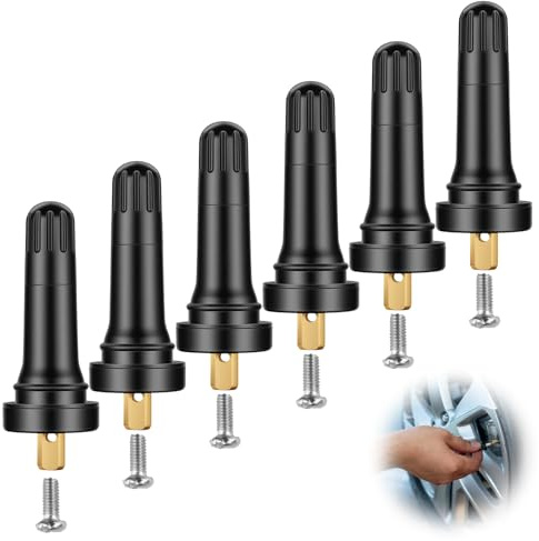 6 Stück Ventil für Schrader Sensor, Gummimetall Reifenventile | TPMS Sensor Ventilset, Für Reifendruck Kontrollsystem, Mit Kappen und Schrauben, Luftdichte Ersatzventile