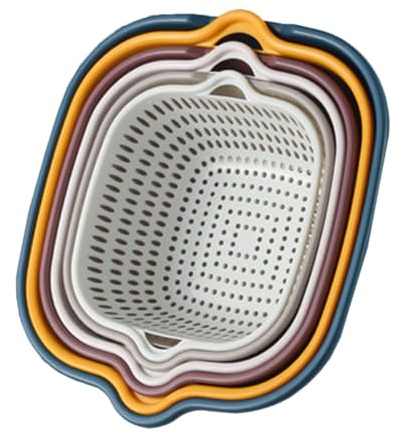 EXCEART Lot de 6 Paniers D’Égouttage Cuisine en PP Double Couche Empilable Poignées Latérales Panier de Lavage et Rangement pour Fruits et Légumes Cuisine Familiale