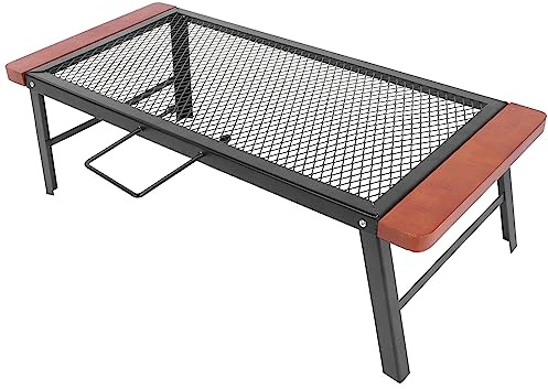Chrees Tavolo Braciere Pieghevole in Ferro Multifunzione Camping Picnic Grill Tavolo da Grill con Manico Anti-scottatura Regolabile per Cucina Domestica e All'aperto