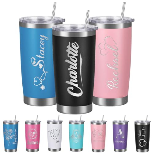 Busparst Personalisierter Trinkbecher 20oz Mit Lasergravur des Namens – Anpassbarer Reisebecher aus Edelstahl, Doppelwandig Isoliert für Heiße und Kalte Getränke, Geschenk für Männer und Frauen