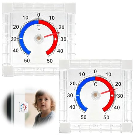 2er-Pack Fensterthermometer Aussen,Außenthermometer,ThermometerAussen, Fensterthermometer Aussen Selbstklebend,+ - 50°CAußenthermometer Fenster Analog,Digitales Außenthermometer Zum Ankleben An Glas