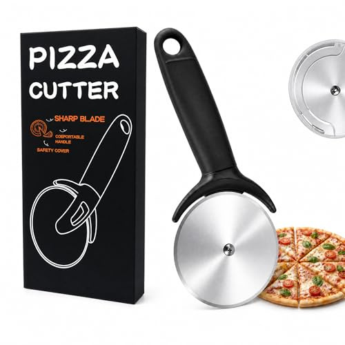 AIENYOU Roulette Pizza - Coupe Pizza Couteau a Pizza en Silicone et Lame en Acier Inoxydable avec Couvercle de Protection, Noir