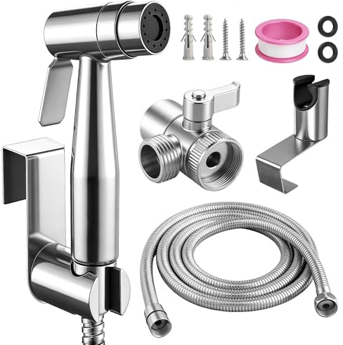 Bidet Handbrause Set, Edelstahl Hand Gehalten Sprayer, handbrause mit schlauch, Bidet Aufsatz für Dusch Wc Hygiene Toilettenpapier Windelreinigung und Baden von Haustieren