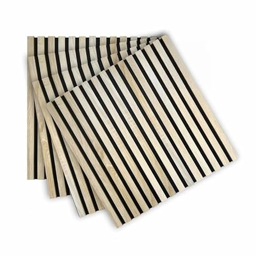 Lot de 4 Panneaux tasseaux Bois 60 x 60 x 1,9 cm - décor chêne Clair Fond Noir - 1,44m²