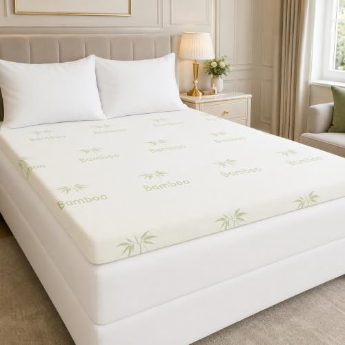 Heaven High Bamboo Memory Foam Mattress Topper Superking (183x200cm) – 2.5cm Thick 40D Gel Memory Foam Mattress Pad, Hypoallergenic & Breathable, Machine Washable Zippered Cover