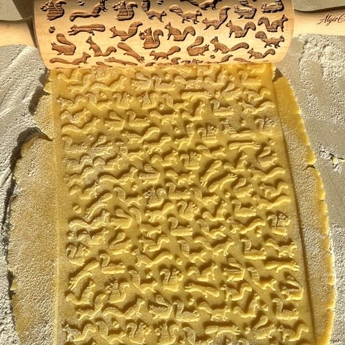 Nudelholz mit Eichhörnchen für hausgemachtes Gebäck. Teigroller für Teig & Plätzchen, Kuchen & Gebäck. Gravierte Nudelholz mit Muster von Algis Crafts
