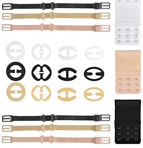 TIMESETL BH Zubehör 21Stück, BH Erweiterung Verschluss Verlängerung 3 Haken, Stretch Unterwäsche Verlänger Elastisches Verlängerungs Set mit 3 Bra Extender + 6 BH-träger + 12 Clips