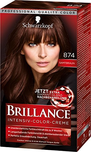 SCHWARZKOPF BRILLANCE Intensiv-Color-Creme 874 Samtbraun Stufe 3, mit extra Diamant-Glanz-Nachbehandlung, 3er Pack (3 x 143 ml)